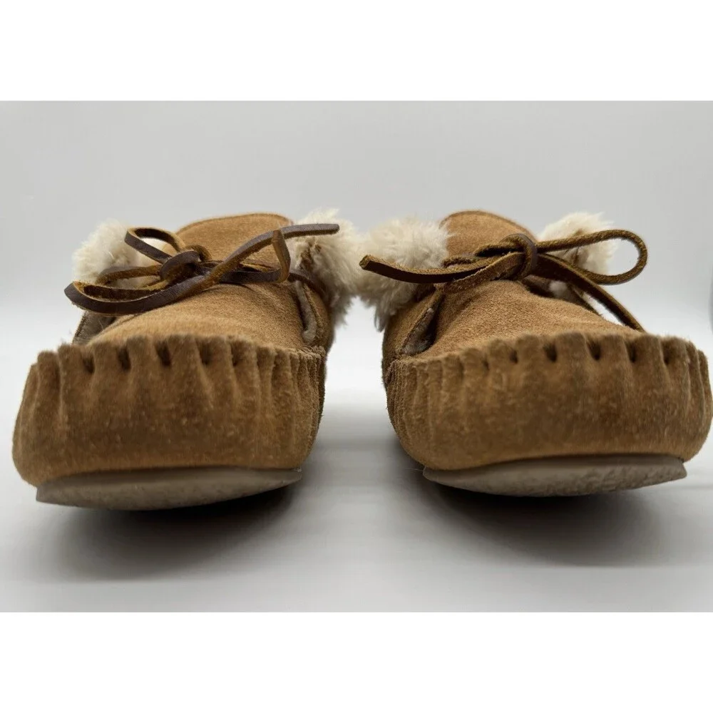 MINNETONKA Moccasin Boys Girls 3 Charley Bootie Tan Suede Slippers Shoes